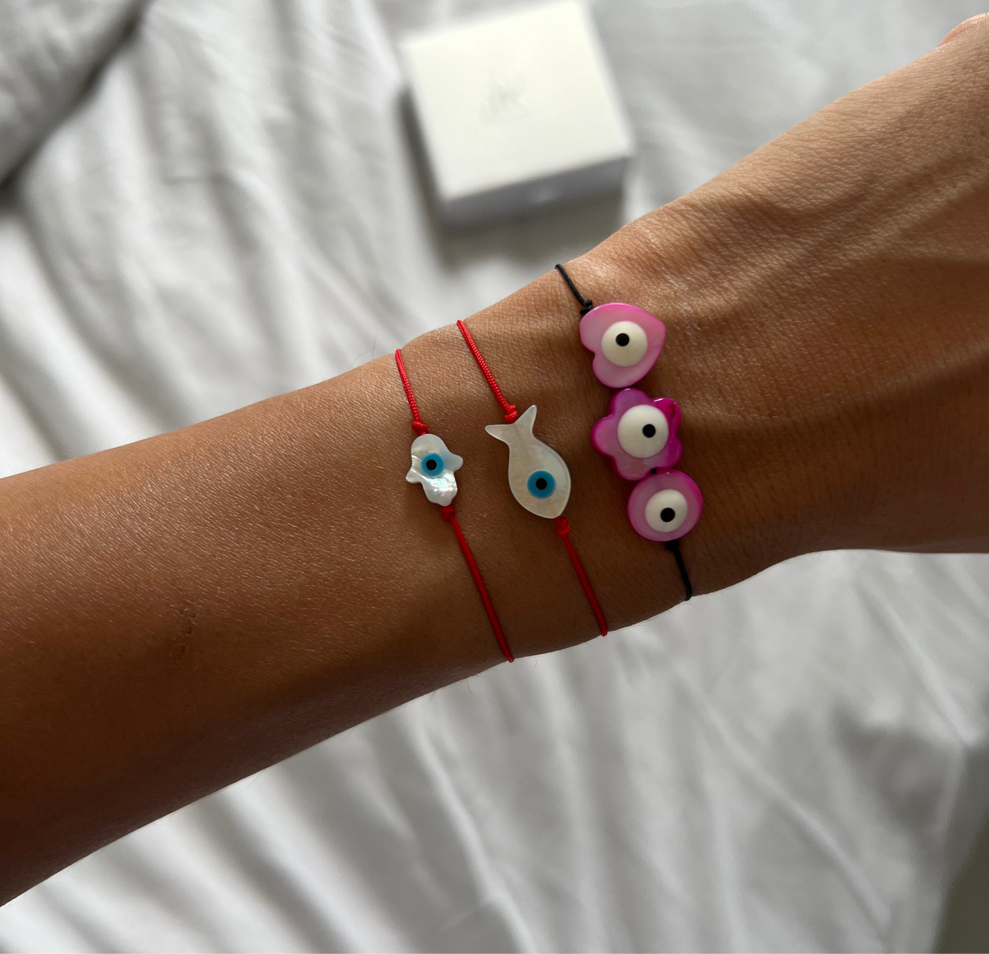 Adjustable Red Cotton Charm Bracelet