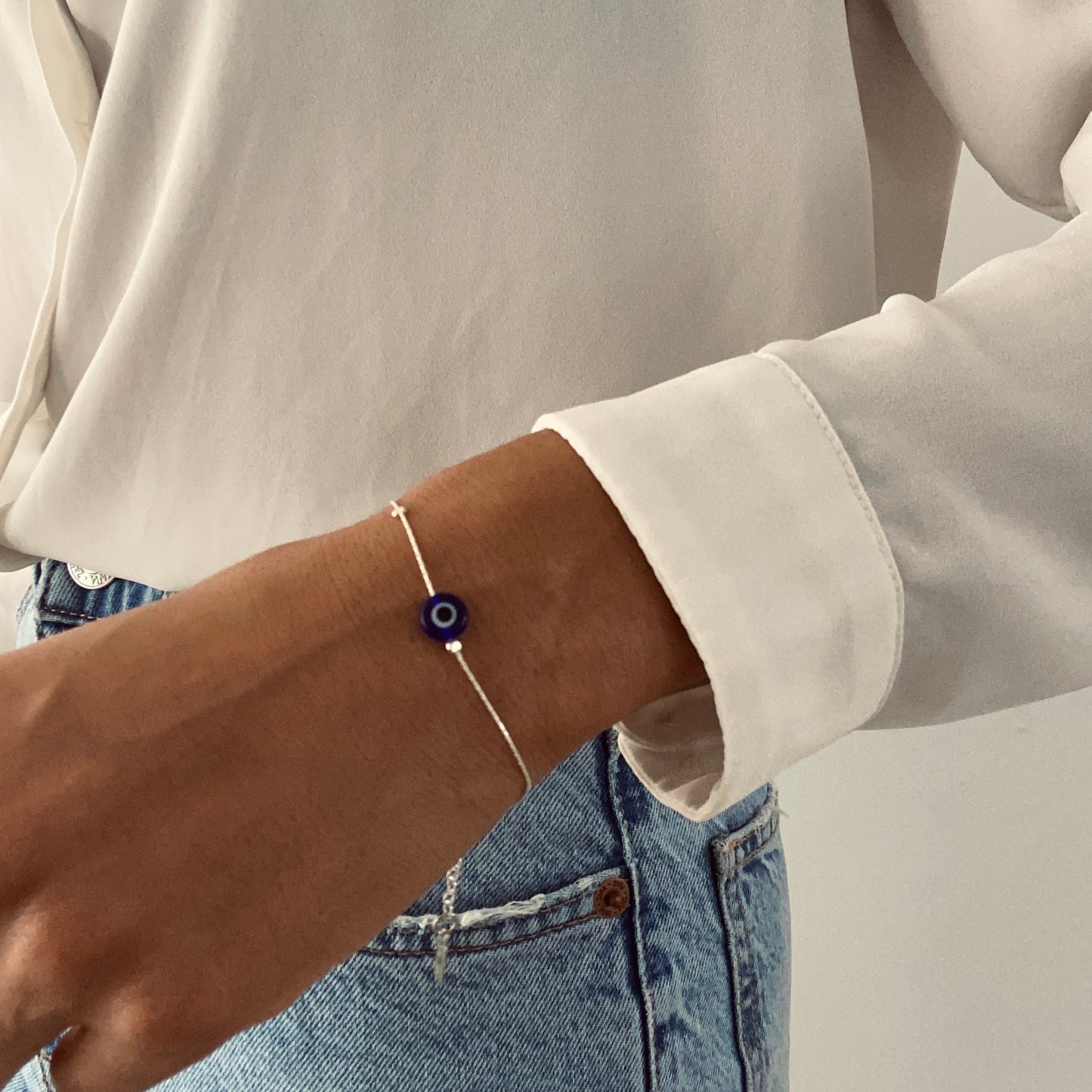 Silver Evil Eye Bead Bracelet