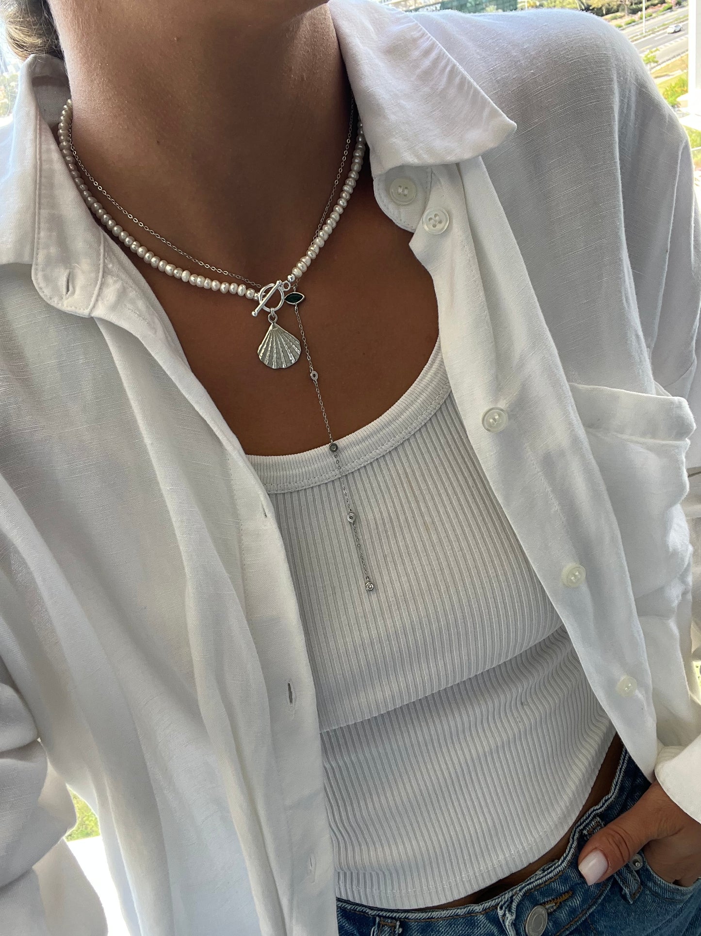 Silver Shell Pearl Necklace