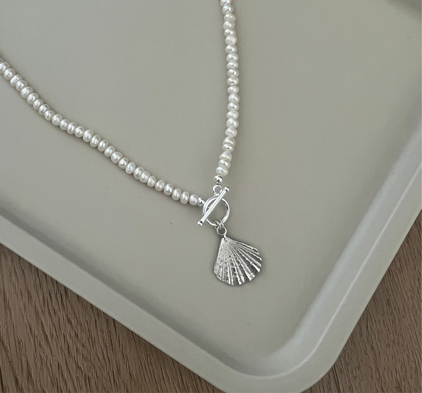 Silver Shell Pearl Necklace