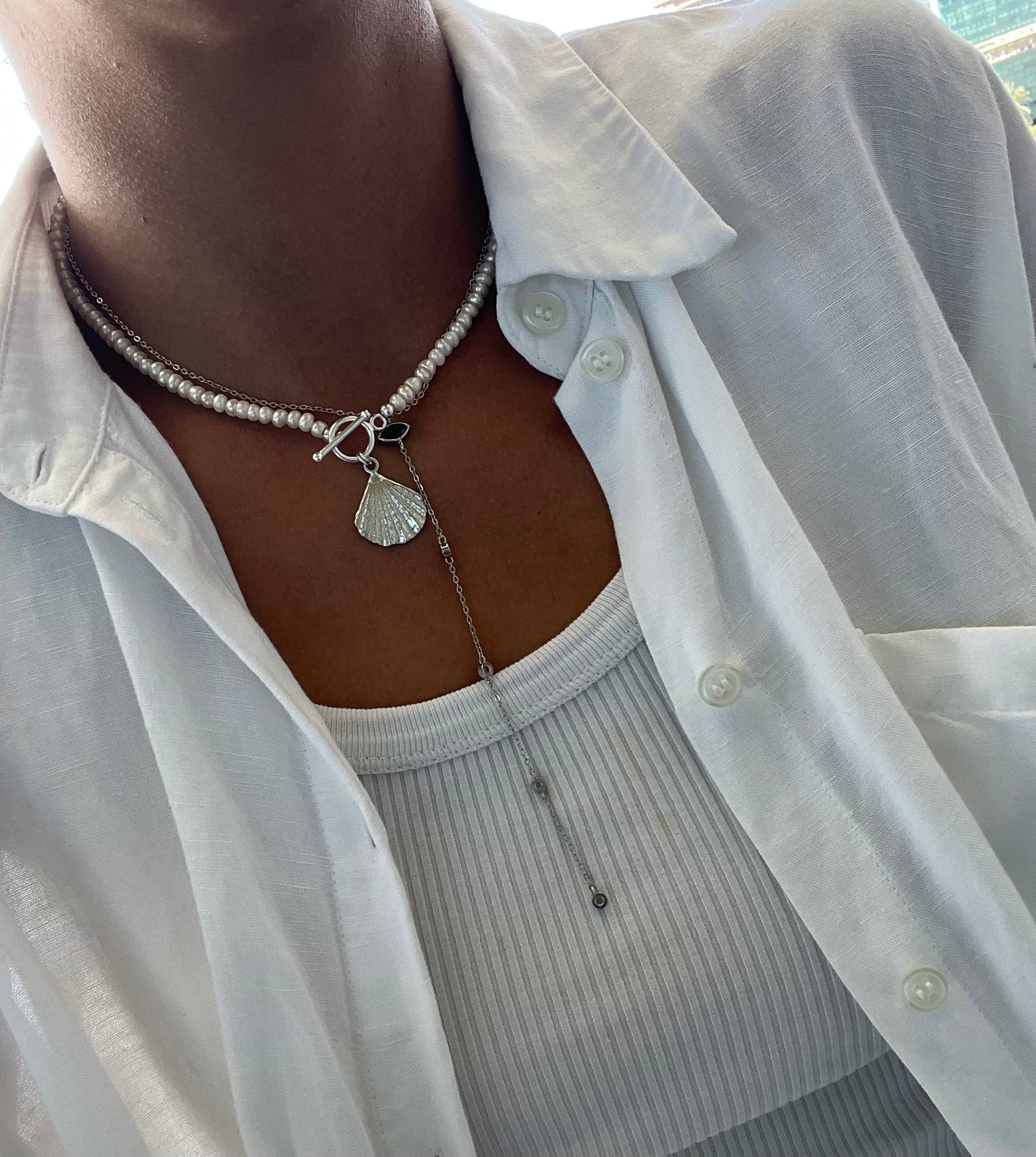 Silver Shell Pearl Necklace