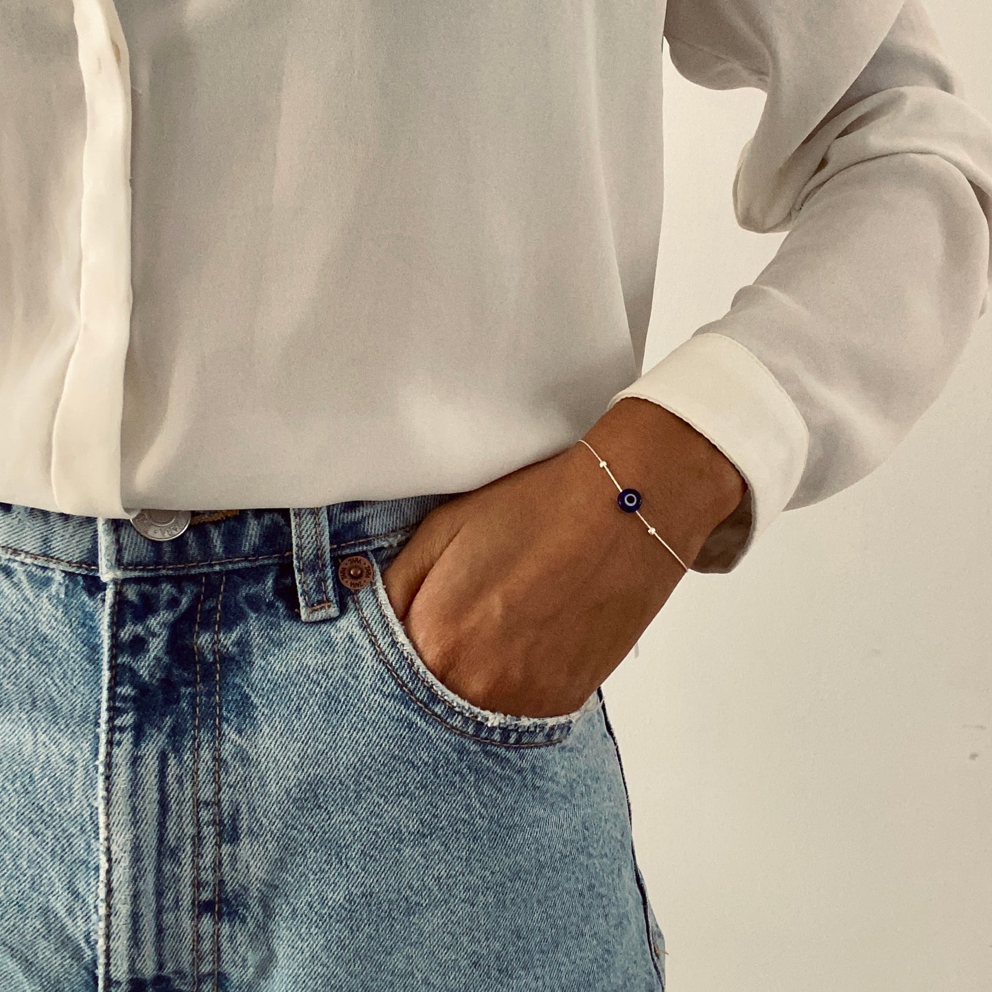 Silver Evil Eye Bead Bracelet