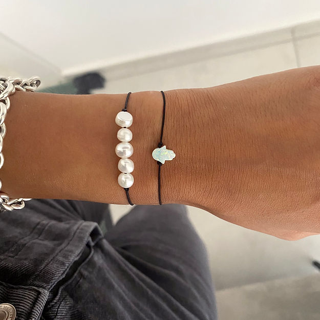 Natural opal hamsa bracelet