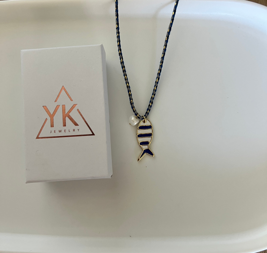 Blue Fish Cord Necklace Lines