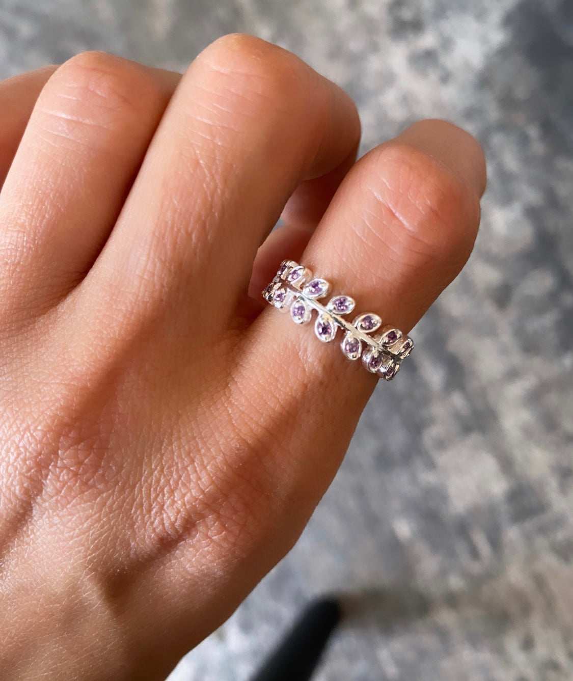 Silver Leaf Gemstone Ring