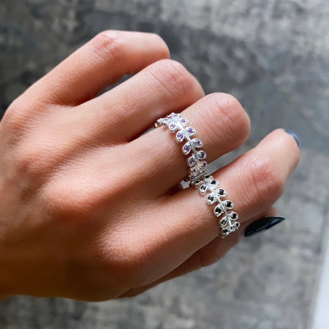 Silver Leaf Gemstone Ring