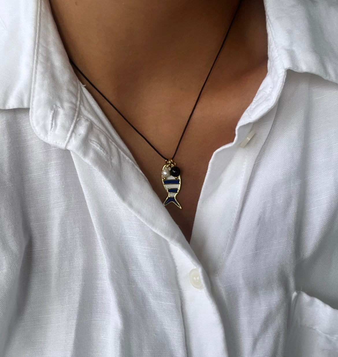 Lucky Fish Charm Necklace Black And Blue