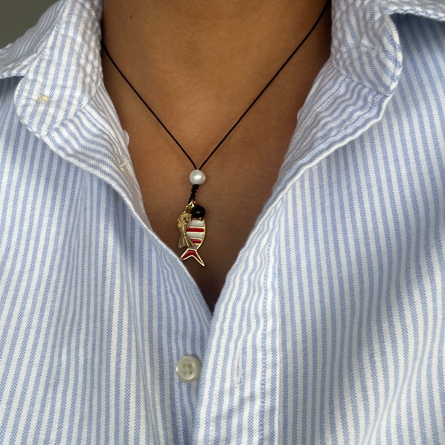 Lucky Fish Charm Necklace Black