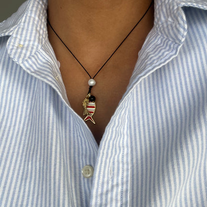 Lucky Fish Charm Necklace Black