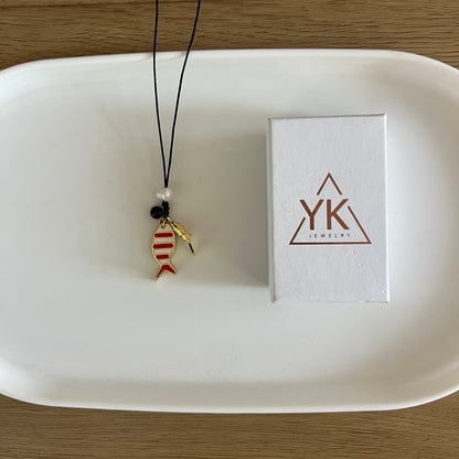 Lucky Fish Charm Necklace Black