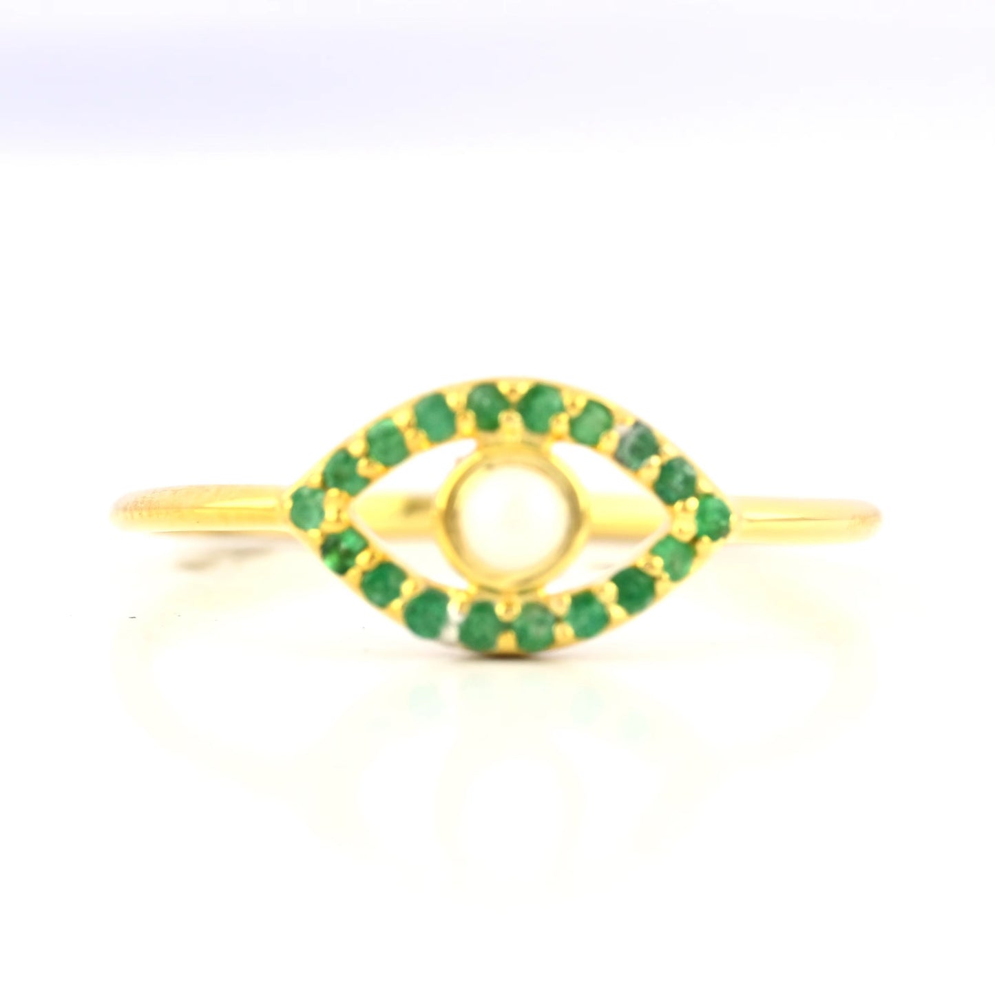 Emerald Evil Eye Ring with Pearl