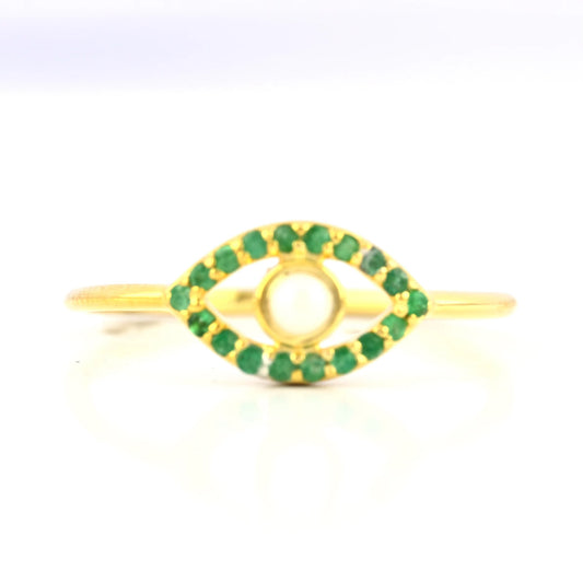 Emerald Evil Eye Ring with Pearl
